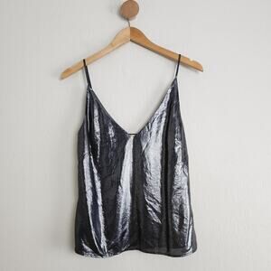NWT L'Agence Gabriella Metallic Silver Black V-Neck Cami Tank Top Women's XS
